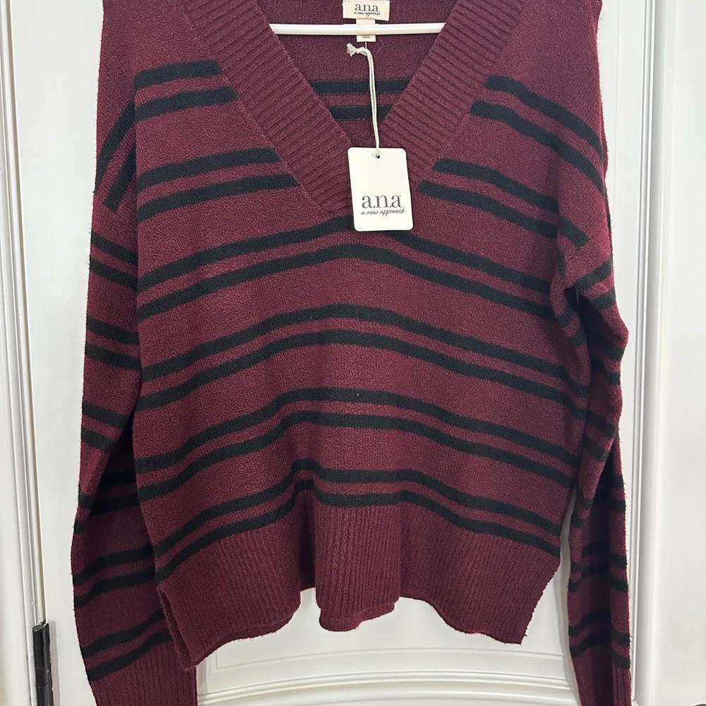 a.n.a Striped Burgundy and Black Sweater